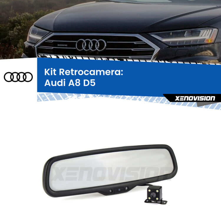 Kit Telecamera Parcheggio e Specchietto retrovisore con display invisibile per Audi A8 D5. Spento è identico all’originale. In retromarcia, l’immagine appare in un riquadro prima invisibile