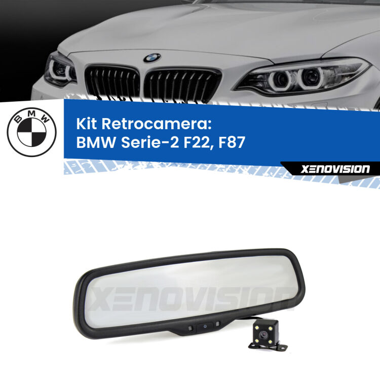 Kit Telecamera Parcheggio e Specchietto retrovisore con display invisibile per BMW Serie-2 F22, F87. Spento è identico all’originale. In retromarcia, l’immagine appare in un riquadro prima invisibile