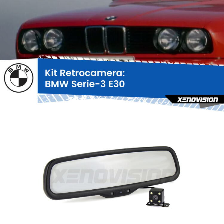 Kit Telecamera Parcheggio e Specchietto retrovisore con display invisibile per BMW Serie-3 E30. Spento è identico all’originale. In retromarcia, l’immagine appare in un riquadro prima invisibile