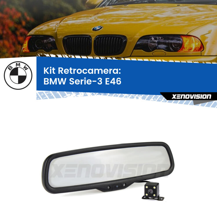 Kit Telecamera Parcheggio e Specchietto retrovisore con display invisibile per BMW Serie-3 E46. Spento è identico all’originale. In retromarcia, l’immagine appare in un riquadro prima invisibile