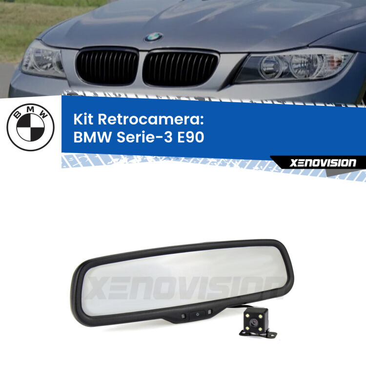 Kit Telecamera Parcheggio e Specchietto retrovisore con display invisibile per BMW Serie-3 E90. Spento è identico all’originale. In retromarcia, l’immagine appare in un riquadro prima invisibile