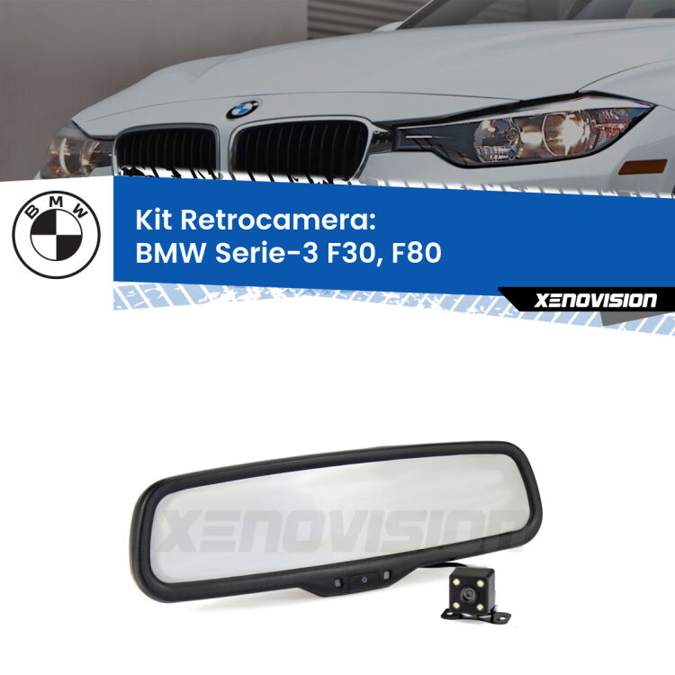 Kit Telecamera Parcheggio e Specchietto retrovisore con display invisibile per BMW Serie-3 F30, F80. Spento è identico all’originale. In retromarcia, l’immagine appare in un riquadro prima invisibile