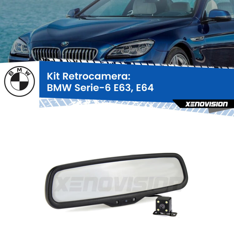 Kit Telecamera Parcheggio e Specchietto retrovisore con display invisibile per BMW Serie-6 E63, E64. Spento è identico all’originale. In retromarcia, l’immagine appare in un riquadro prima invisibile