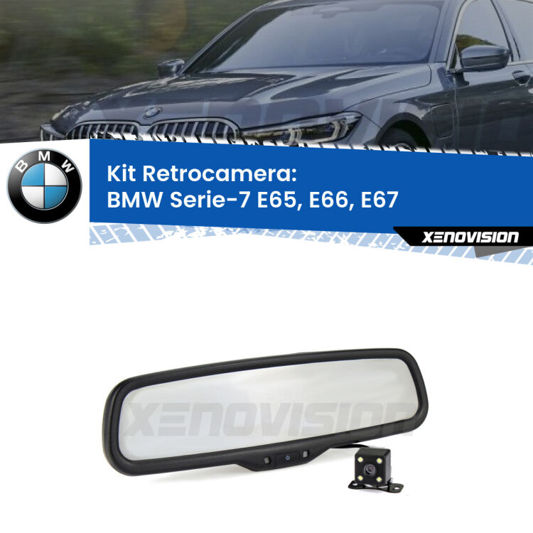 Kit Telecamera Parcheggio e Specchietto retrovisore con display invisibile incorporato per BMW Serie-7 E65, E66, E67. Da spento è indistinguibile da un retrovisore originale. Con 2 ingressi video per telecamere retromarcia, l'immagine appare in un riquadro che prima era invisibile.