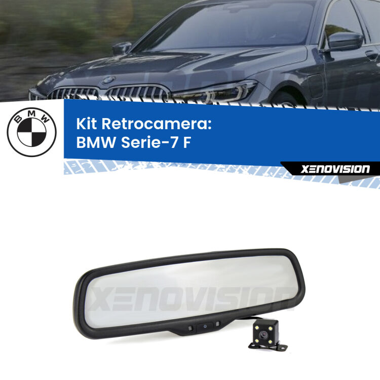 Kit Telecamera Parcheggio e Specchietto retrovisore con display invisibile per BMW Serie-7 F. Spento è identico all’originale. In retromarcia, l’immagine appare in un riquadro prima invisibile