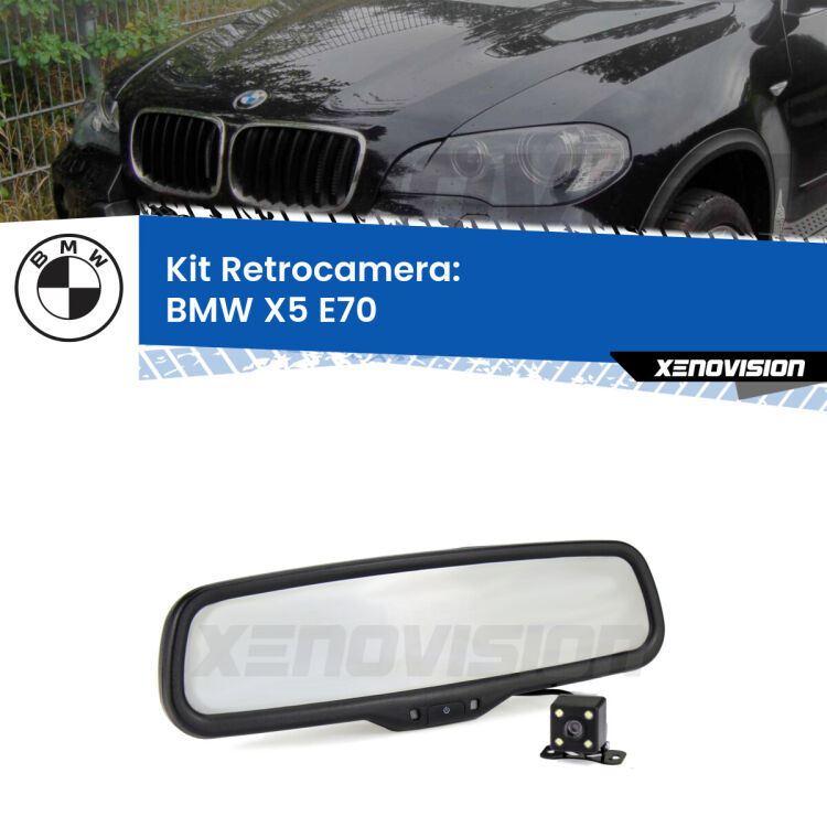 Kit Telecamera Parcheggio e Specchietto retrovisore con display invisibile per BMW X5 E70. Spento è identico all’originale. In retromarcia, l’immagine appare in un riquadro prima invisibile