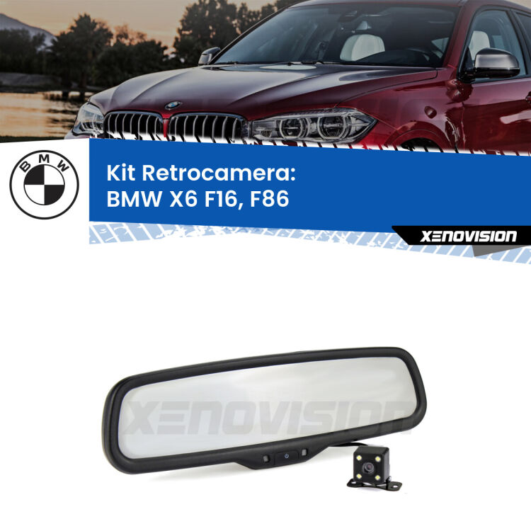 Kit Telecamera Parcheggio e Specchietto retrovisore con display invisibile per BMW X6 F16, F86. Spento è identico all’originale. In retromarcia, l’immagine appare in un riquadro prima invisibile