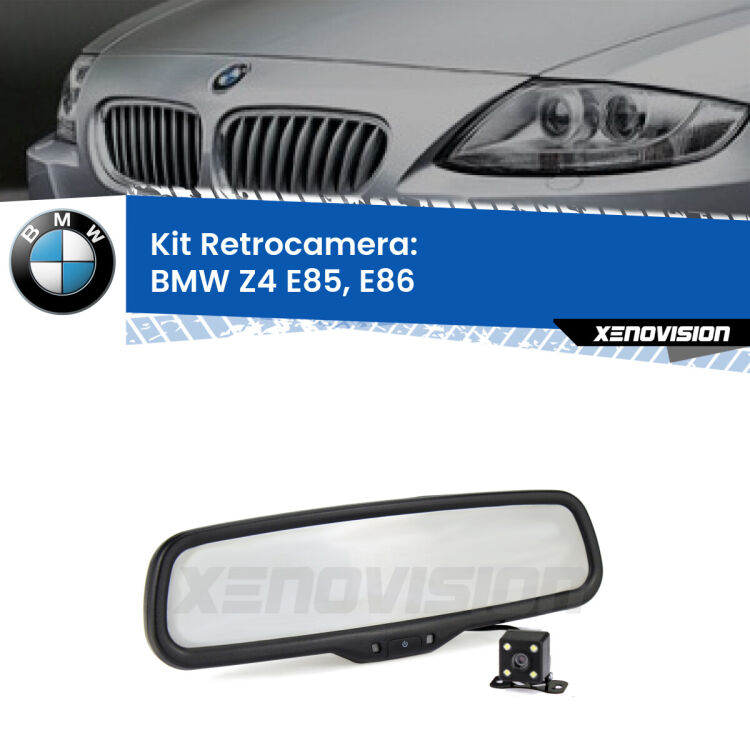 Kit Telecamera Parcheggio e Specchietto retrovisore con display invisibile incorporato per BMW Z4 E85, E86. Da spento è indistinguibile da un retrovisore originale. Con 2 ingressi video per telecamere retromarcia, l'immagine appare in un riquadro che prima era invisibile.