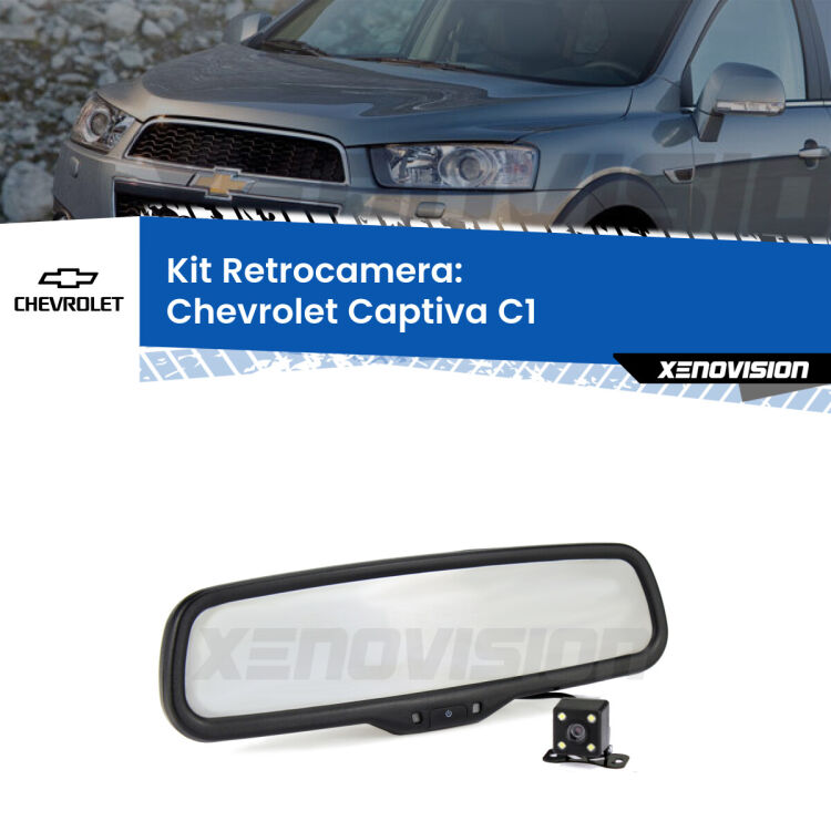 Kit Telecamera Parcheggio e Specchietto retrovisore con display invisibile per Chevrolet Captiva C1. Spento è identico all’originale. In retromarcia, l’immagine appare in un riquadro prima invisibile