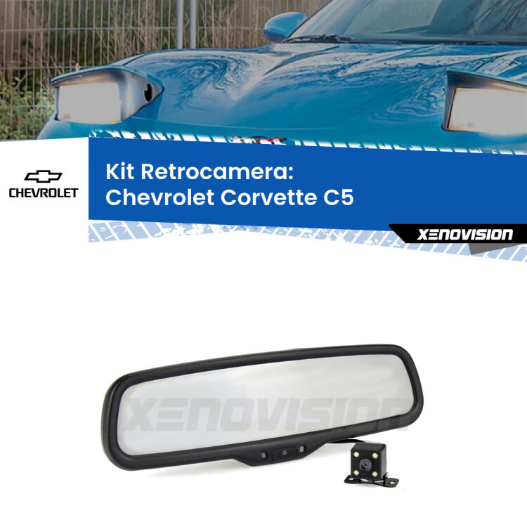 Kit Telecamera Parcheggio e Specchietto retrovisore con display invisibile per Chevrolet Corvette C5. Spento è identico all’originale. In retromarcia, l’immagine appare in un riquadro prima invisibile