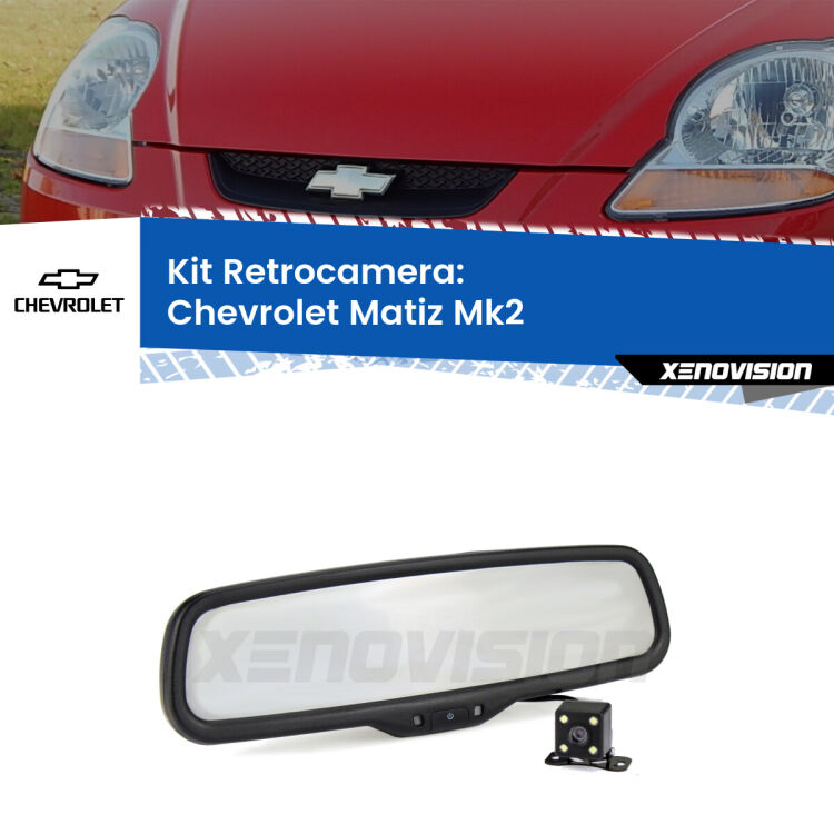 Kit Telecamera Parcheggio e Specchietto retrovisore con display invisibile per Chevrolet Matiz Mk2. Spento è identico all’originale. In retromarcia, l’immagine appare in un riquadro prima invisibile