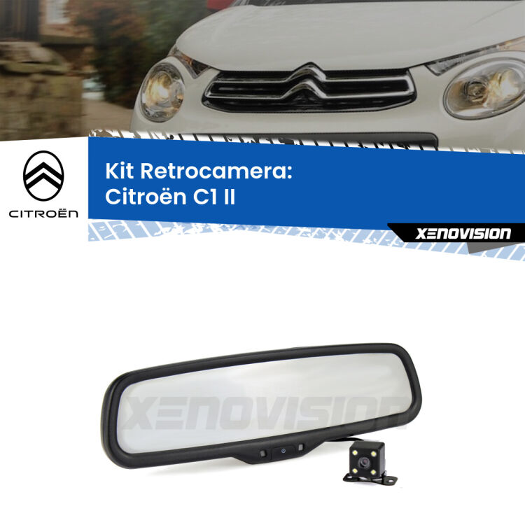 Kit Telecamera Parcheggio e Specchietto retrovisore con display invisibile per Citroën C1 II. Spento è identico all’originale. In retromarcia, l’immagine appare in un riquadro prima invisibile