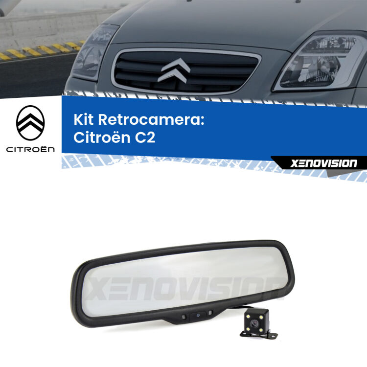 Kit Telecamera Parcheggio e Specchietto retrovisore con display invisibile per Citroën C2 . Spento è identico all’originale. In retromarcia, l’immagine appare in un riquadro prima invisibile