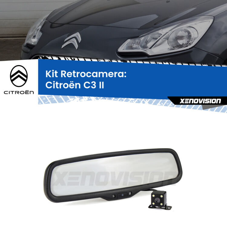 Kit Telecamera Parcheggio e Specchietto retrovisore con display invisibile per Citroën C3 II. Spento è identico all’originale. In retromarcia, l’immagine appare in un riquadro prima invisibile