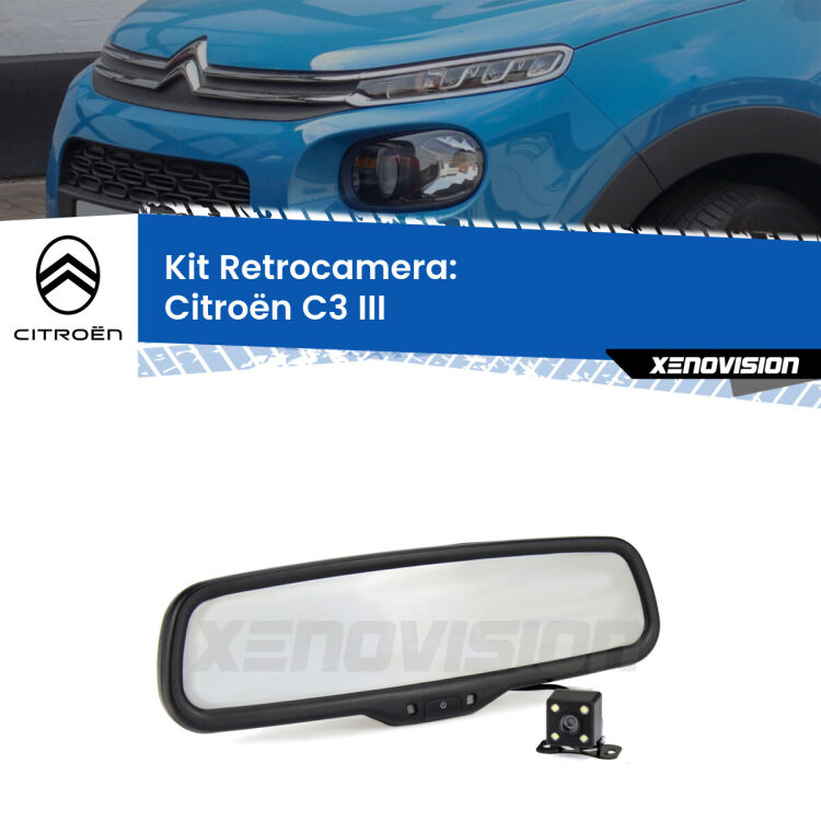 Kit Telecamera Parcheggio e Specchietto retrovisore con display invisibile per Citroën C3 III. Spento è identico all’originale. In retromarcia, l’immagine appare in un riquadro prima invisibile