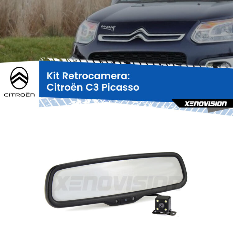 Kit Telecamera Parcheggio e Specchietto retrovisore con display invisibile per Citroën C3 Picasso . Spento è identico all’originale. In retromarcia, l’immagine appare in un riquadro prima invisibile