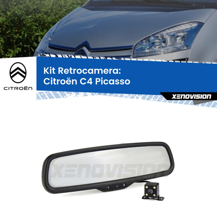 Kit Telecamera Parcheggio e Specchietto retrovisore con display invisibile per Citroën C4 Picasso . Spento è identico all’originale. In retromarcia, l’immagine appare in un riquadro prima invisibile