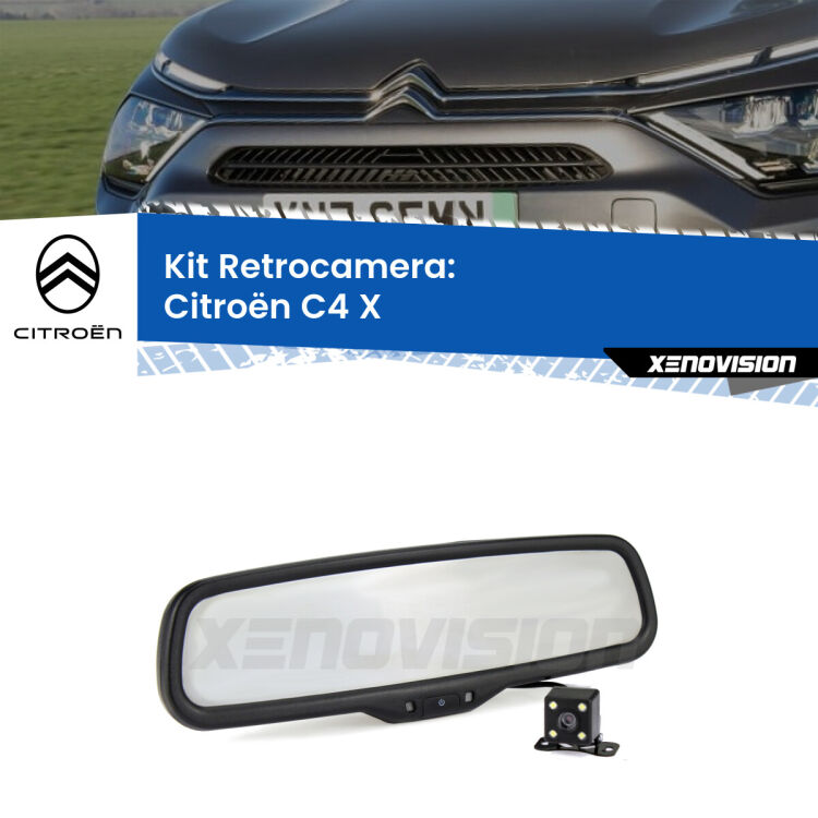 Kit Telecamera Parcheggio e Specchietto retrovisore con display invisibile incorporato per Citroën C4 X . Da spento è indistinguibile da un retrovisore originale. Con 2 ingressi video per telecamere retromarcia, l'immagine appare in un riquadro che prima era invisibile.