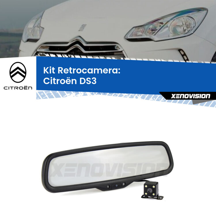 Kit Telecamera Parcheggio e Specchietto retrovisore con display invisibile per Citroën DS3 . Spento è identico all’originale. In retromarcia, l’immagine appare in un riquadro prima invisibile