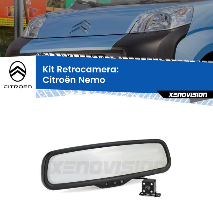 Kit Telecamera Parcheggio e Specchietto retrovisore con display invisibile per Citroën Nemo . Spento è identico all’originale. In retromarcia, l’immagine appare in un riquadro prima invisibile