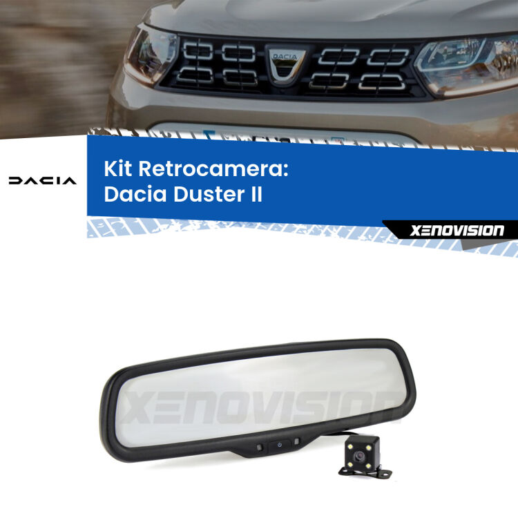 Kit Telecamera Parcheggio e Specchietto retrovisore con display invisibile per Dacia Duster II. Spento è identico all’originale. In retromarcia, l’immagine appare in un riquadro prima invisibile