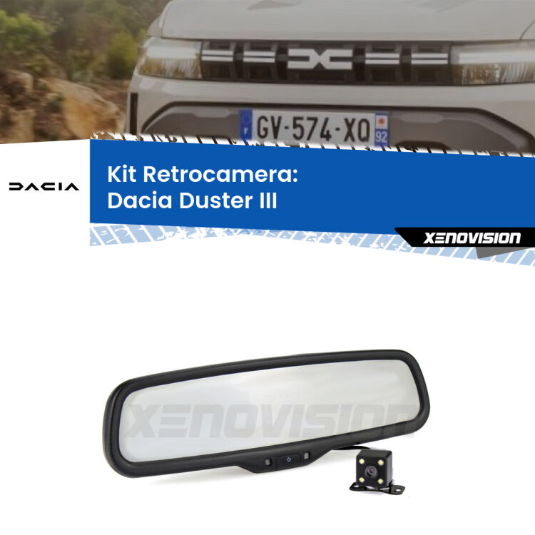 Kit Telecamera Parcheggio e Specchietto retrovisore con display invisibile per Dacia Duster III. Spento è identico all’originale. In retromarcia, l’immagine appare in un riquadro prima invisibile