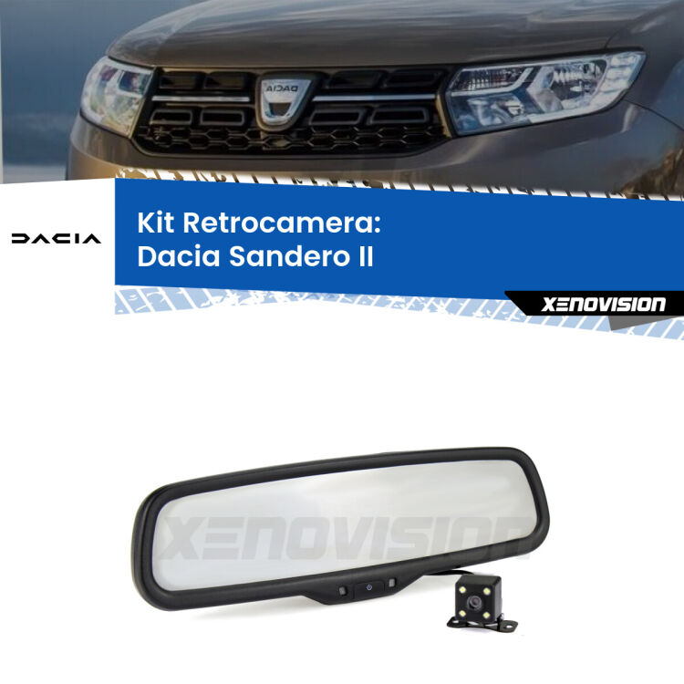 Kit Telecamera Parcheggio e Specchietto retrovisore con display invisibile per Dacia Sandero II . Spento è identico all’originale. In retromarcia, l’immagine appare in un riquadro prima invisibile