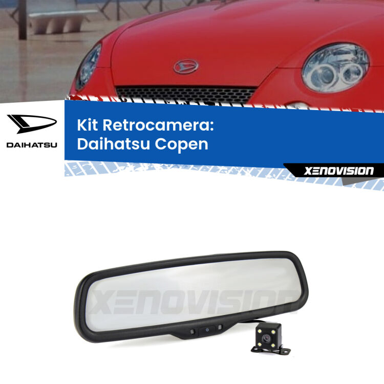 Kit Telecamera Parcheggio e Specchietto retrovisore con display invisibile per Daihatsu Copen . Spento è identico all’originale. In retromarcia, l’immagine appare in un riquadro prima invisibile