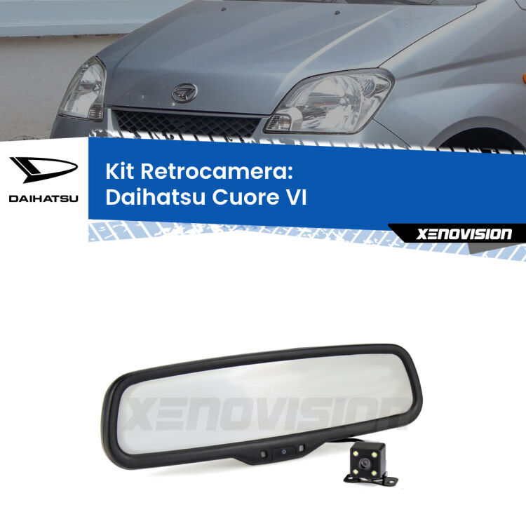 Kit Telecamera Parcheggio e Specchietto retrovisore con display invisibile per Daihatsu Cuore VI . Spento è identico all’originale. In retromarcia, l’immagine appare in un riquadro prima invisibile