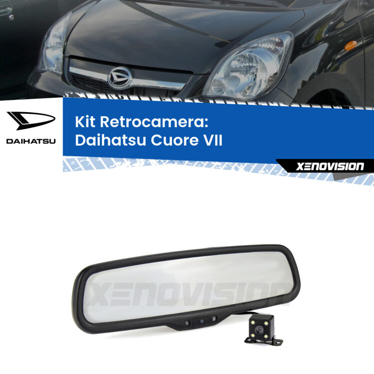 Kit Telecamera Parcheggio e Specchietto retrovisore con display invisibile per Daihatsu Cuore VII . Spento è identico all’originale. In retromarcia, l’immagine appare in un riquadro prima invisibile