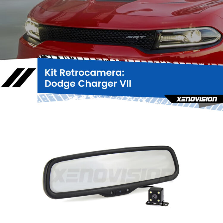 Kit Telecamera Parcheggio e Specchietto retrovisore con display invisibile per Dodge Charger VII. Spento è identico all’originale. In retromarcia, l’immagine appare in un riquadro prima invisibile