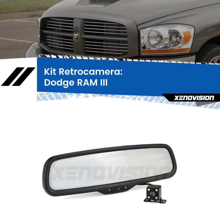 Kit Telecamera Parcheggio e Specchietto retrovisore con display invisibile per Dodge RAM III. Spento è identico all’originale. In retromarcia, l’immagine appare in un riquadro prima invisibile