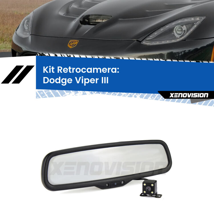 Kit Telecamera Parcheggio e Specchietto retrovisore con display invisibile per Dodge Viper III. Spento è identico all’originale. In retromarcia, l’immagine appare in un riquadro prima invisibile