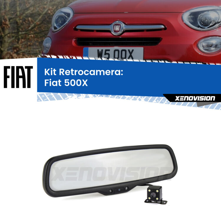 Kit Telecamera Parcheggio e Specchietto retrovisore con display invisibile per Fiat 500X . Spento è identico all’originale. In retromarcia, l’immagine appare in un riquadro prima invisibile