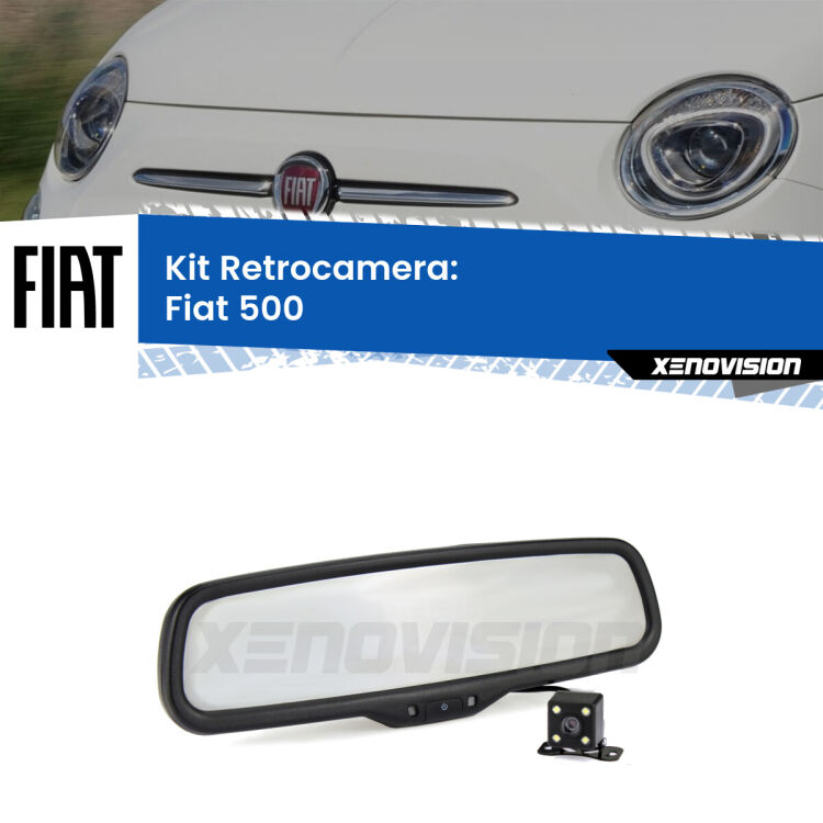 Kit Telecamera Parcheggio e Specchietto retrovisore con display invisibile per Fiat 500 . Spento è identico all’originale. In retromarcia, l’immagine appare in un riquadro prima invisibile