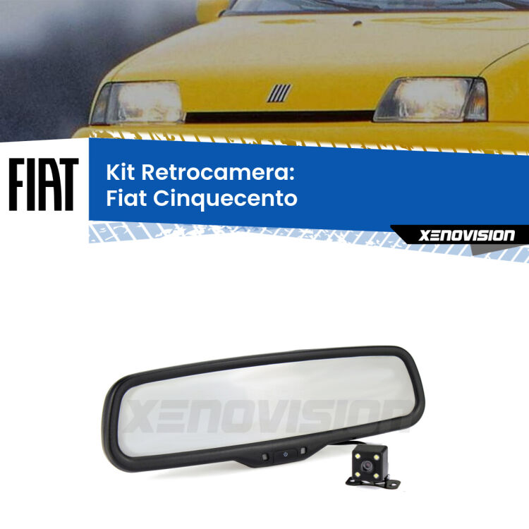 Kit Telecamera Parcheggio e Specchietto retrovisore con display invisibile per Fiat Cinquecento . Spento è identico all’originale. In retromarcia, l’immagine appare in un riquadro prima invisibile