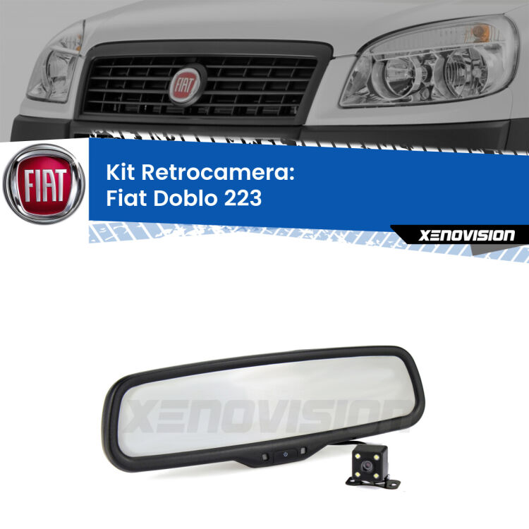 Kit Telecamera Parcheggio e Specchietto retrovisore con display invisibile incorporato per Fiat Doblo 223. Da spento è indistinguibile da un retrovisore originale. Con 2 ingressi video per telecamere retromarcia, l'immagine appare in un riquadro che prima era invisibile.