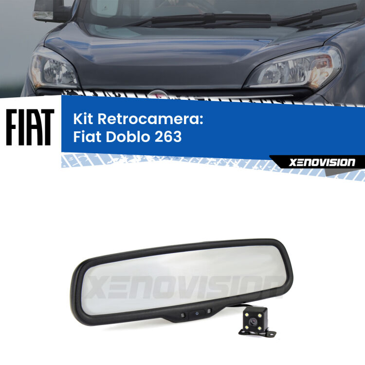 Kit Telecamera Parcheggio e Specchietto retrovisore con display invisibile per Fiat Doblo 263. Spento è identico all’originale. In retromarcia, l’immagine appare in un riquadro prima invisibile