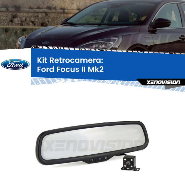 Kit Telecamera Parcheggio e Specchietto retrovisore con display invisibile per Ford Focus II Mk2. Spento è identico all’originale. In retromarcia, l’immagine appare in un riquadro prima invisibile