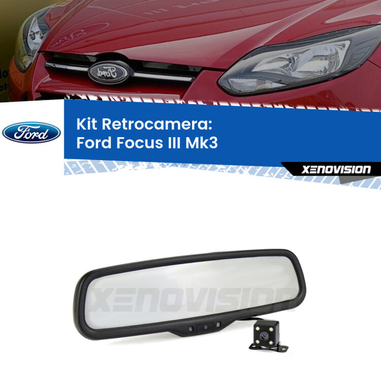 Kit Telecamera Parcheggio e Specchietto retrovisore con display invisibile per Ford Focus III Mk3. Spento è identico all’originale. In retromarcia, l’immagine appare in un riquadro prima invisibile