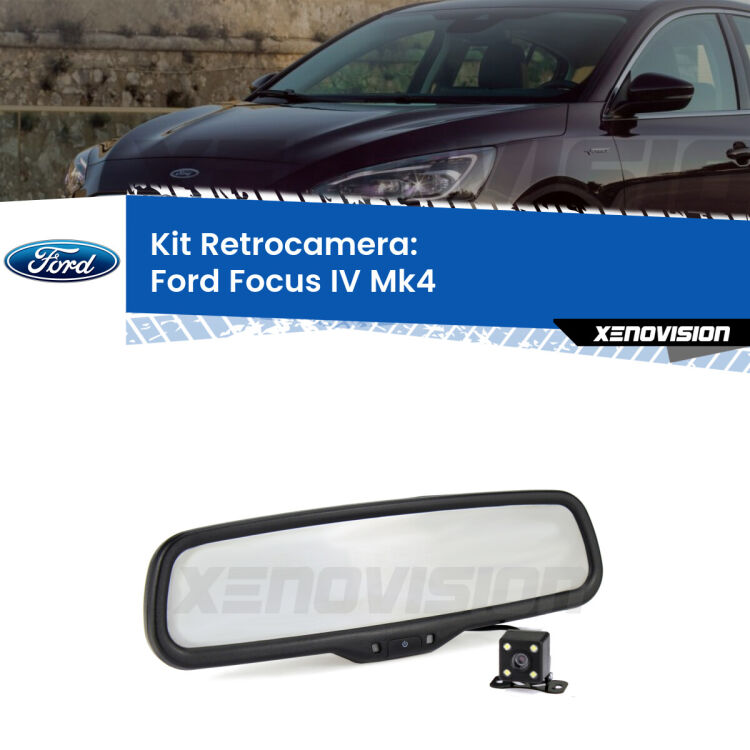 Kit Telecamera Parcheggio e Specchietto retrovisore con display invisibile per Ford Focus IV Mk4. Spento è identico all’originale. In retromarcia, l’immagine appare in un riquadro prima invisibile