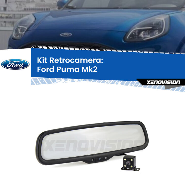 Kit Telecamera Parcheggio e Specchietto retrovisore con display invisibile per Ford Puma Mk2. Spento è identico all’originale. In retromarcia, l’immagine appare in un riquadro prima invisibile