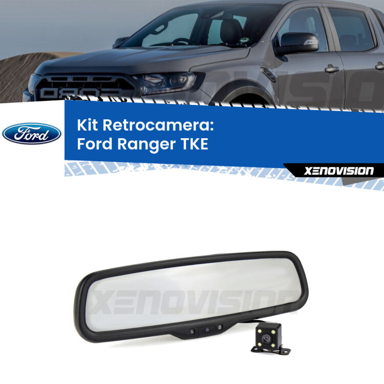 Kit Telecamera Parcheggio e Specchietto retrovisore con display invisibile incorporato per Ford Ranger Mk4. Da spento è indistinguibile da un retrovisore originale. Con 2 ingressi video per telecamere retromarcia, l'immagine appare in un riquadro che prima era invisibile.