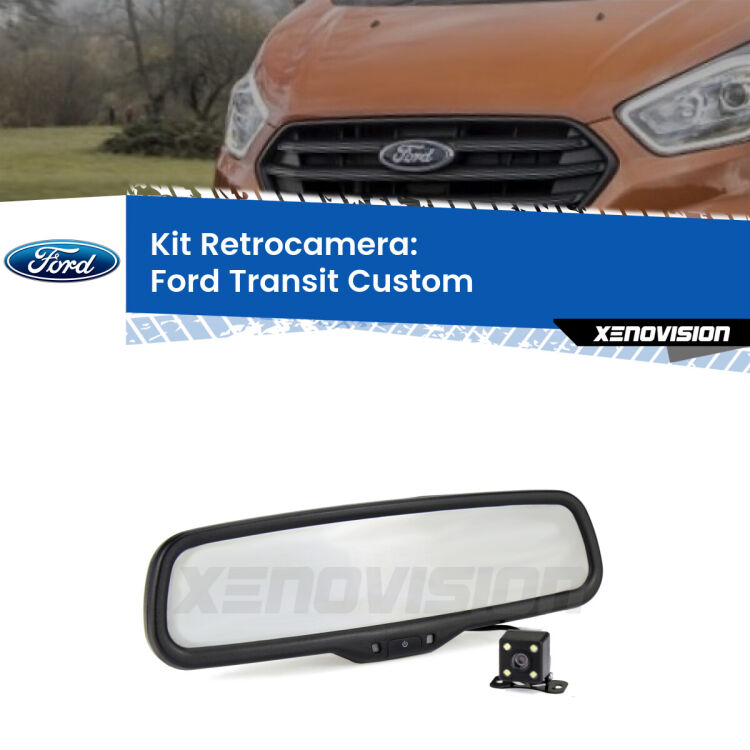 Kit Telecamera Parcheggio e Specchietto retrovisore con display invisibile per Ford Transit Custom . Spento è identico all’originale. In retromarcia, l’immagine appare in un riquadro prima invisibile