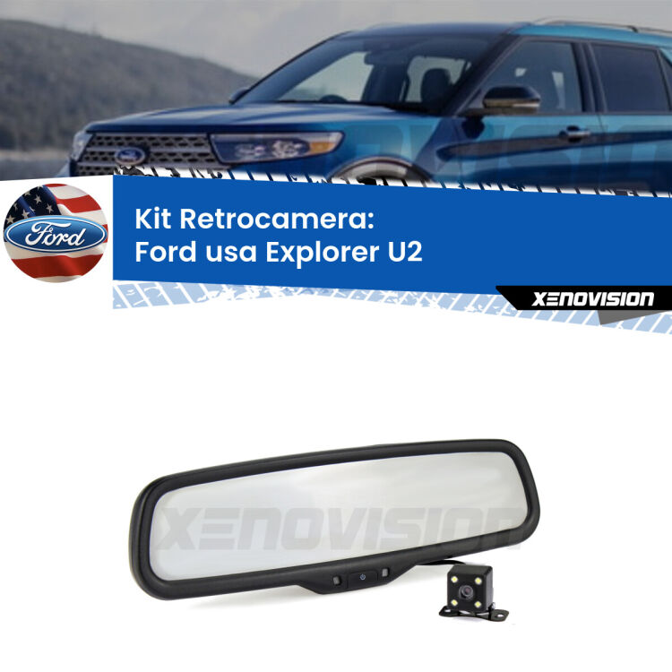 Kit Telecamera Parcheggio e Specchietto retrovisore con display invisibile per Ford usa Explorer U2. Spento è identico all’originale. In retromarcia, l’immagine appare in un riquadro prima invisibile