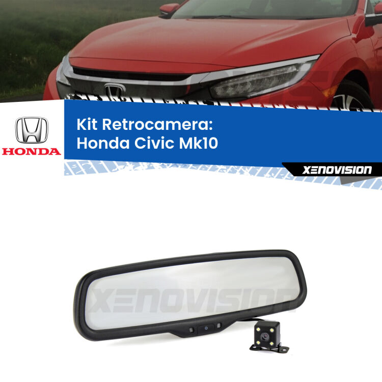 Kit Telecamera Parcheggio e Specchietto retrovisore con display invisibile per Honda Civic Mk10. Spento è identico all’originale. In retromarcia, l’immagine appare in un riquadro prima invisibile