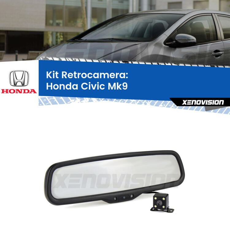 Kit Telecamera Parcheggio e Specchietto retrovisore con display invisibile per Honda Civic Mk9. Spento è identico all’originale. In retromarcia, l’immagine appare in un riquadro prima invisibile