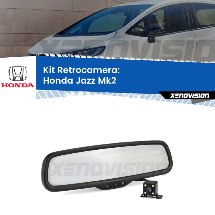 Kit Telecamera Parcheggio e Specchietto retrovisore con display invisibile per Honda Jazz Mk2. Spento è identico all’originale. In retromarcia, l’immagine appare in un riquadro prima invisibile