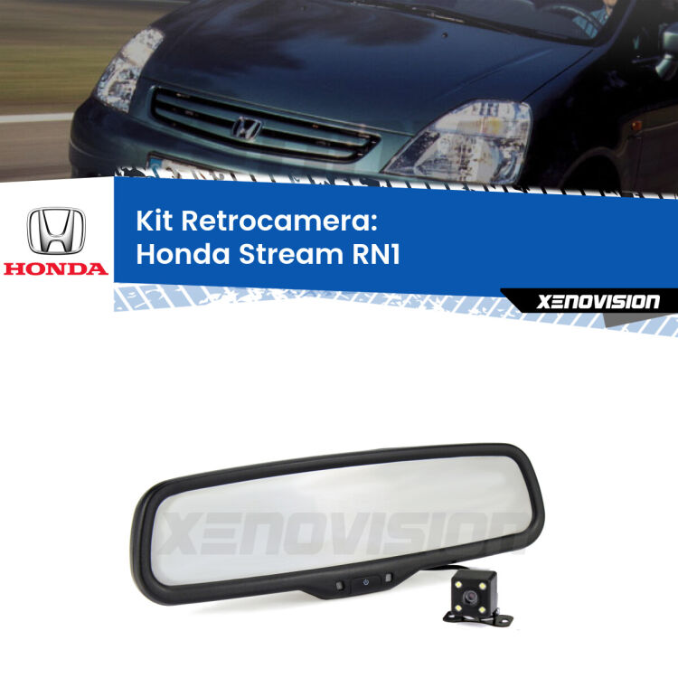 Kit Telecamera Parcheggio e Specchietto retrovisore con display invisibile per Honda Stream RN1. Spento è identico all’originale. In retromarcia, l’immagine appare in un riquadro prima invisibile