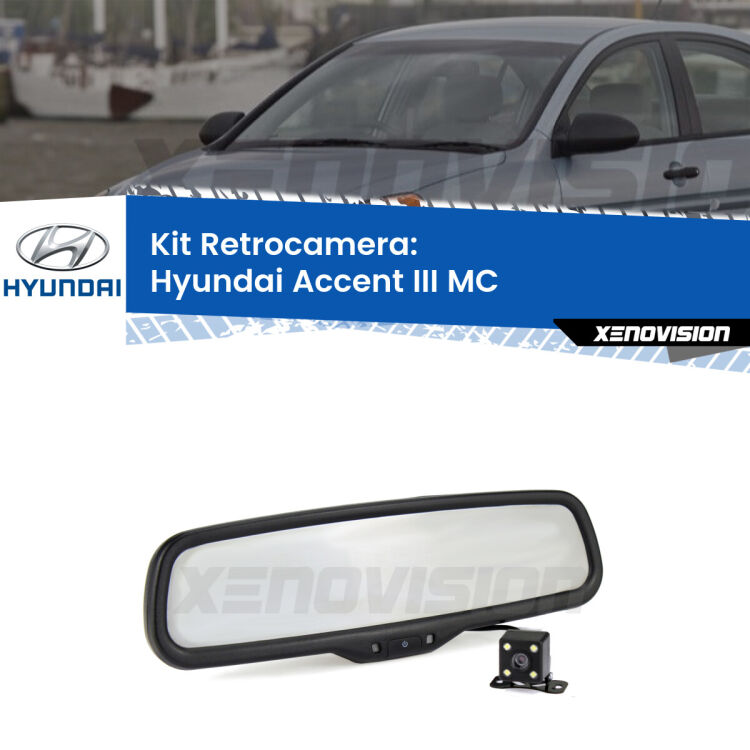 Kit Telecamera Parcheggio e Specchietto retrovisore con display invisibile per Hyundai Accent III MC. Spento è identico all’originale. In retromarcia, l’immagine appare in un riquadro prima invisibile